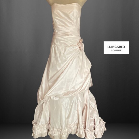 Liancarlo Couture Ivory Strapless Boho Wedding Dress w Floral gathered waist L - Picture 1 of 9